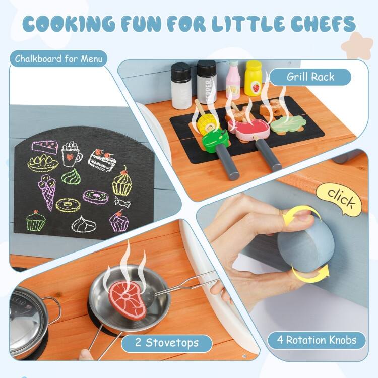 Kids Play Kitchen Set with Stoves for Boys Girls Aged 3-8-Blue - Multi