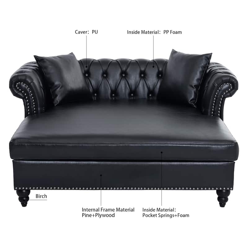 GDFStudio - Elara Luxe 63" Loveseat Chaise Lounge Couch with Upholstered PU Leather & Rolled Arm for Living Room or Office