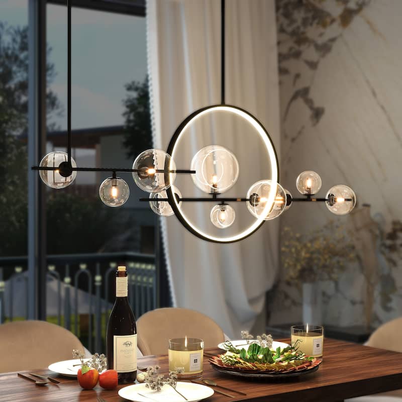 Modern Sputnik 10-Light LED Pendant Lamp With Glass Shade - Black