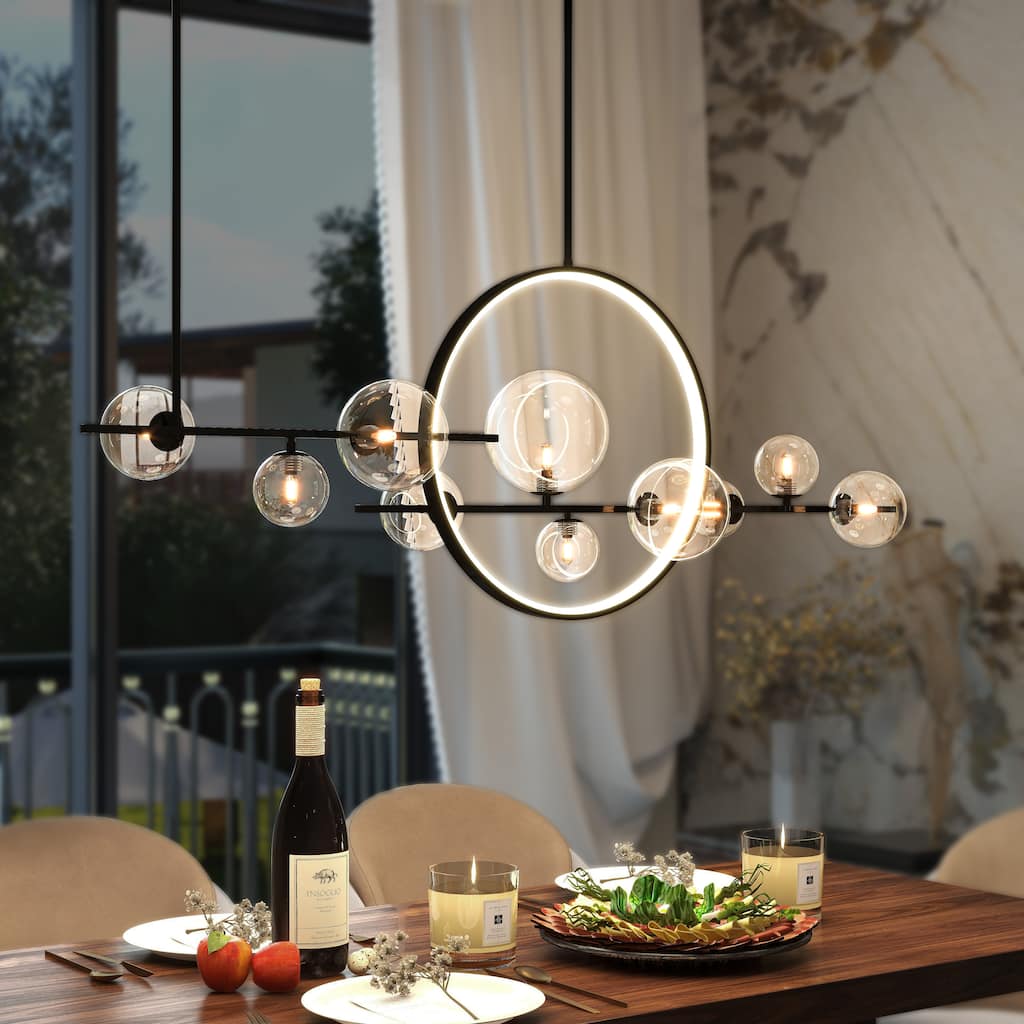 Modern Sputnik 10-Light LED Pendant Lamp With Glass Shade