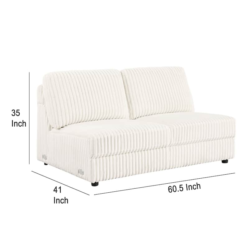 Sono Modular Armless Loveseat, 60 Inch, Ivory Fabric Channel Tufting