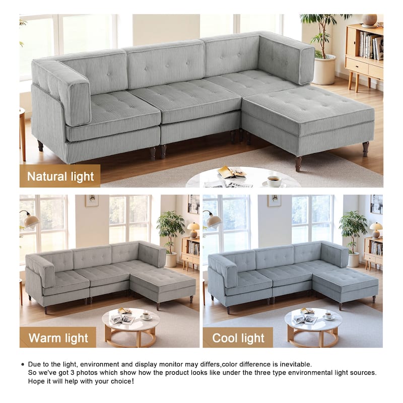 Oversized Sofa Corduroy Tufted Modular Sectional Set