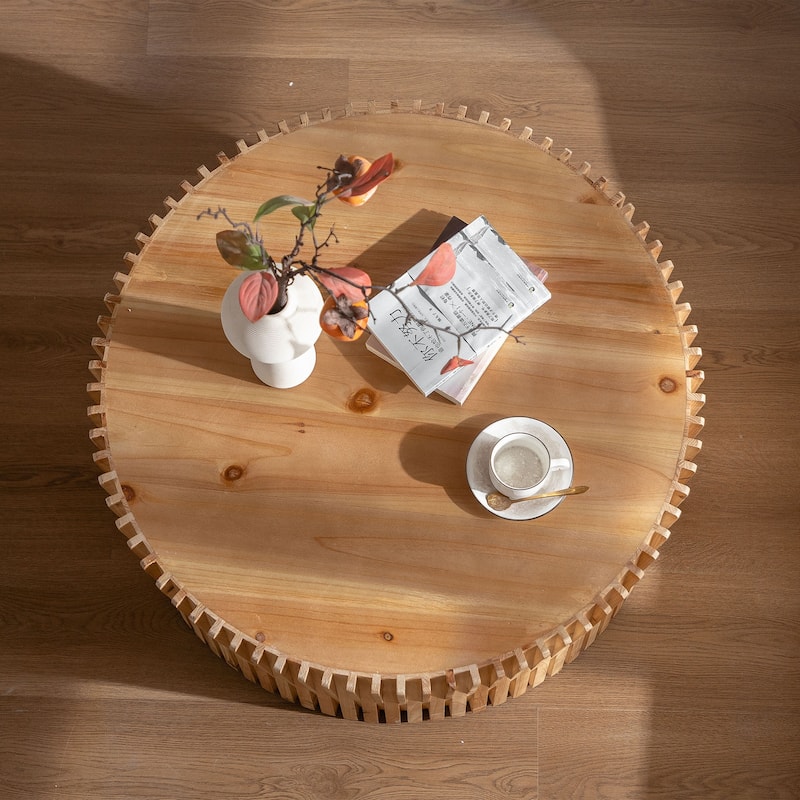 31.5" Retro Fashion Style Coffee Table with Vertical Texture Relief Design,Suitable for Living Room,Office,and Dining Room