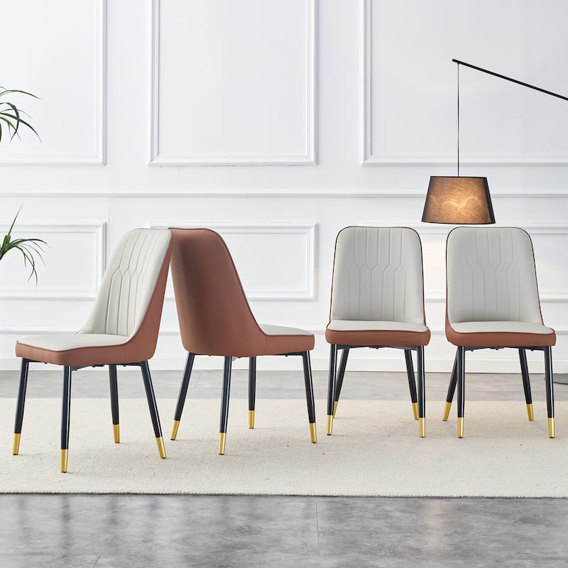 Modern Faux Leather Dining Chair Set of 4, Upholstered Kitchen Side Chair with Metal Legs Armless Chair for Living Room