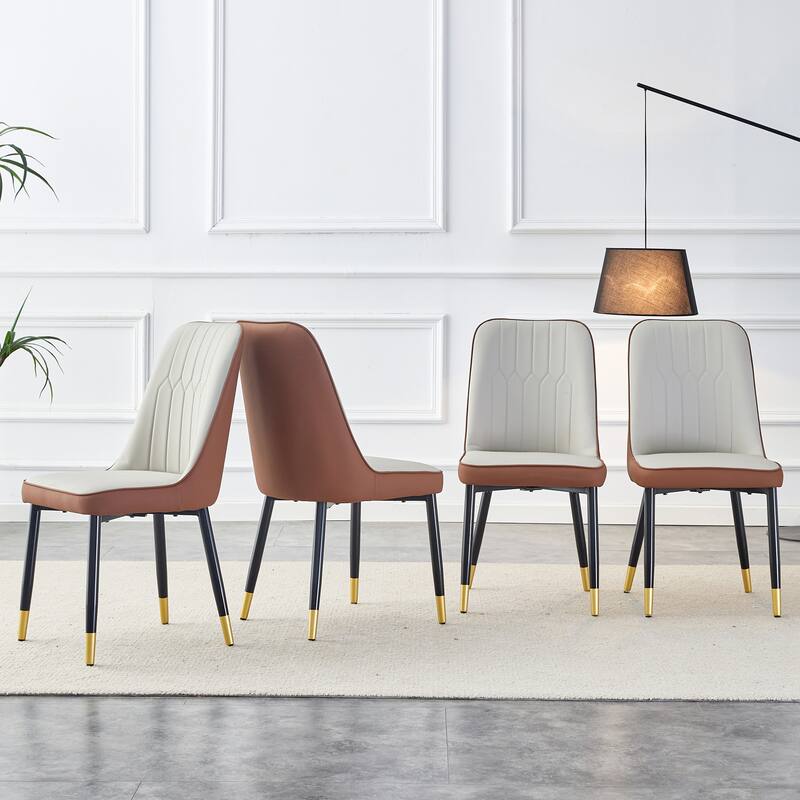 Modern PU Leather Dining Chair ,Set of 4 - Light Gray&Brown