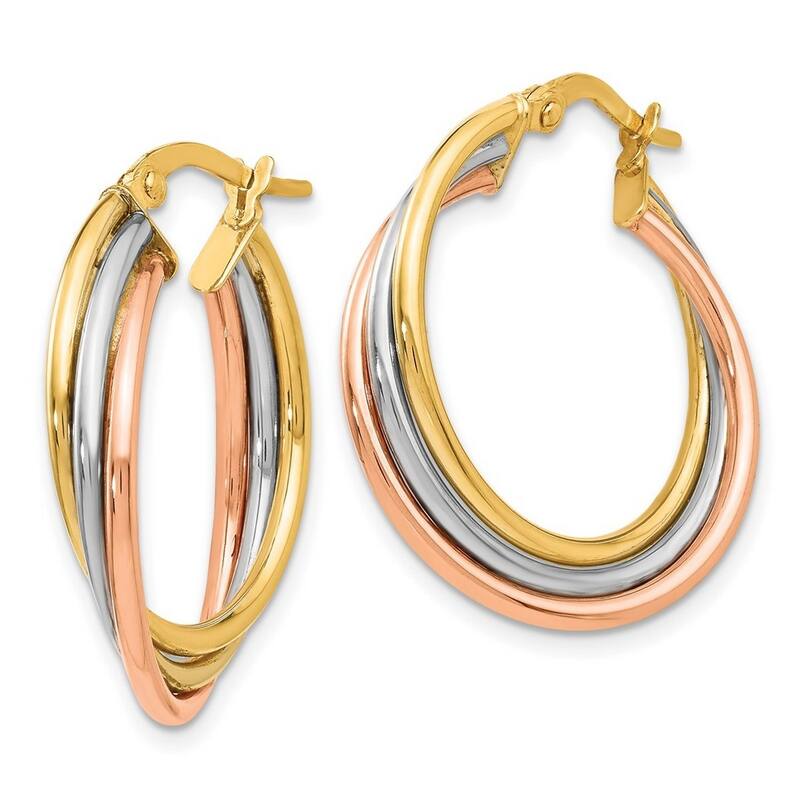 Curata 14k Tri-color Gold Italian Polished 22x3mm Hinged Triple Hoop Earrings