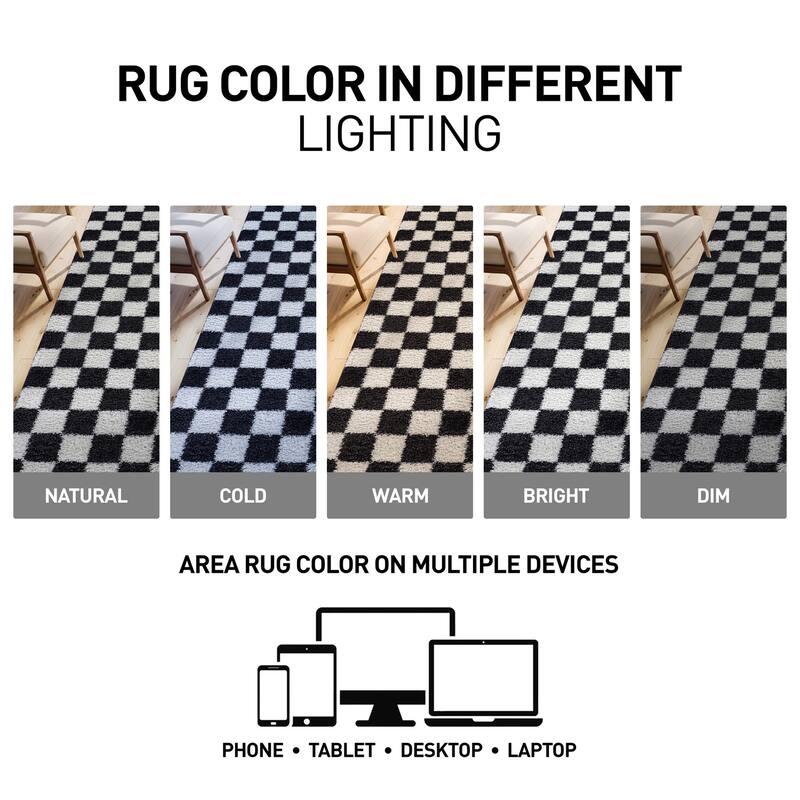 Block Shag Rug - Great for Living Room, Bedroom, or Entryway - Medium Pile, Easy to Clean - Anthracite Dark Gray