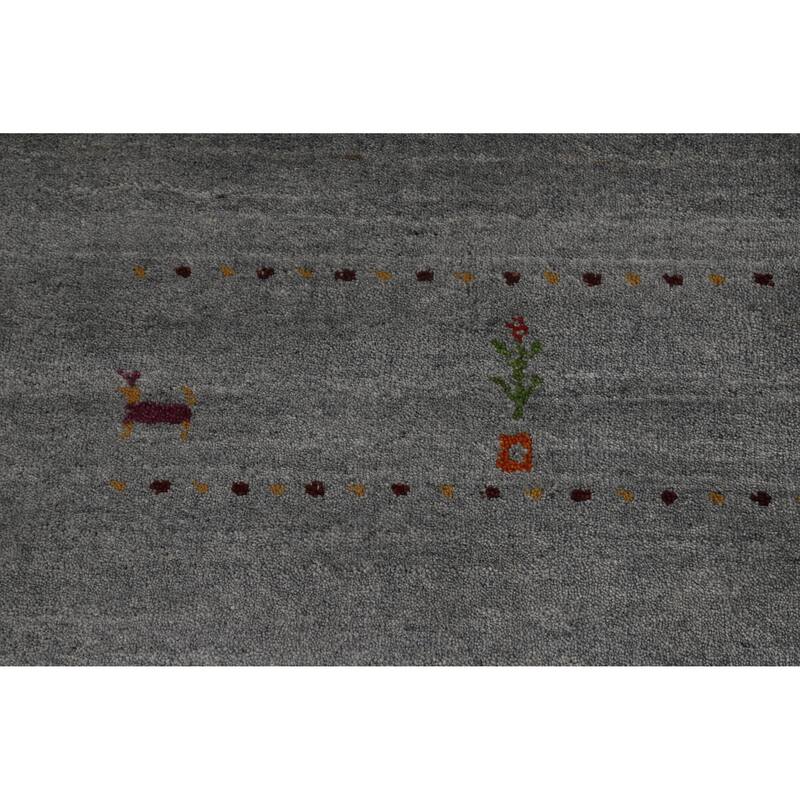 Hand Knotted Oriental 100% Wool Carpet Tribal Animal Pictorial Greys & Charcoal Gabbeh Area Rug - 7' 10'' X 5' 0''