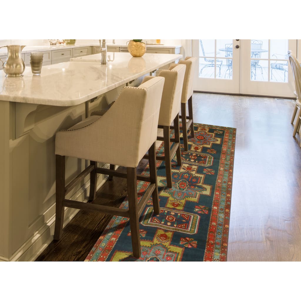 Fine Vintage Distressed Margarit Navy/Red Runner - 3'4" x 11'0"