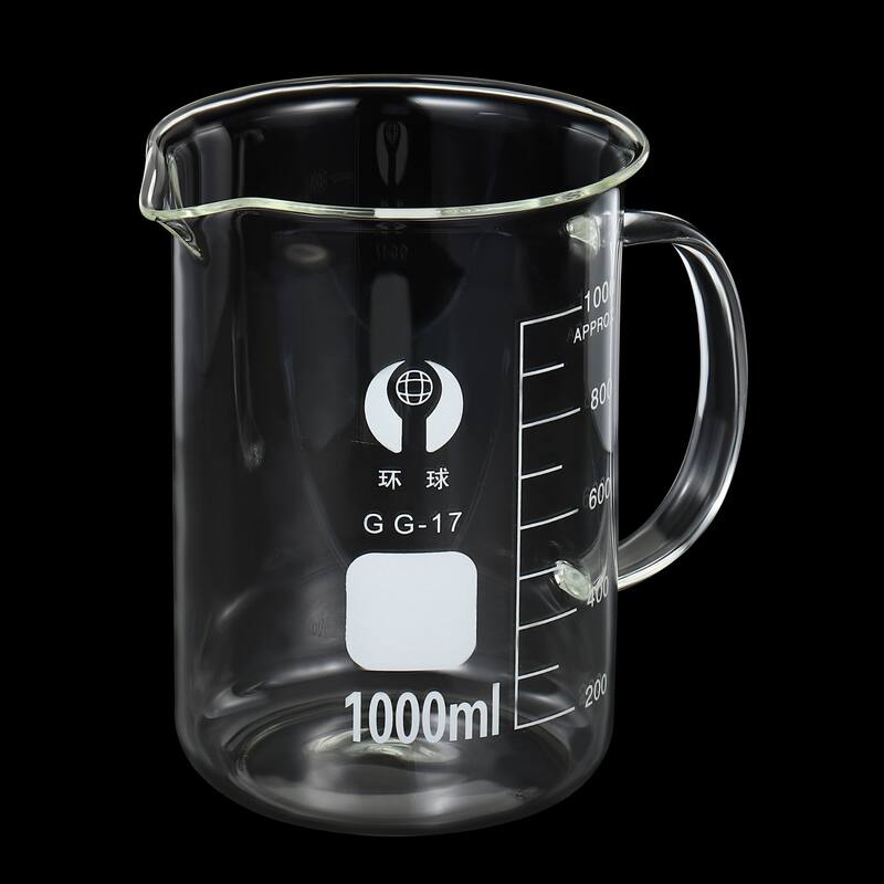 1000ml Glass Beaker with Handle, 3.3 Borosilicate Lab Measuring Cups - Clear