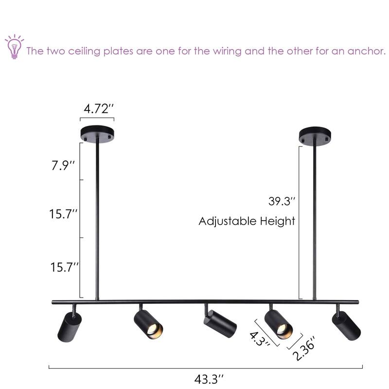 5-Light Modern Industrial Spotlight Adjustable Linear Ceiling Track Lighting Kit Industrial Track Lighting