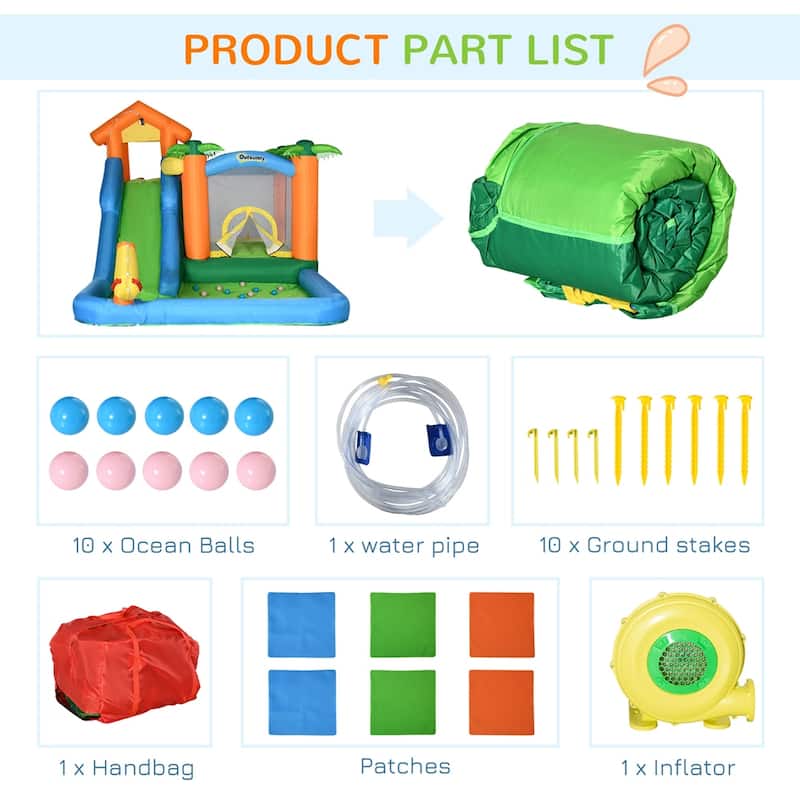 Outsunny Tropical Inflatable Water Slide Summer Theme Jumping Castle - 216.5"Lx112.25"Wx102.25"H