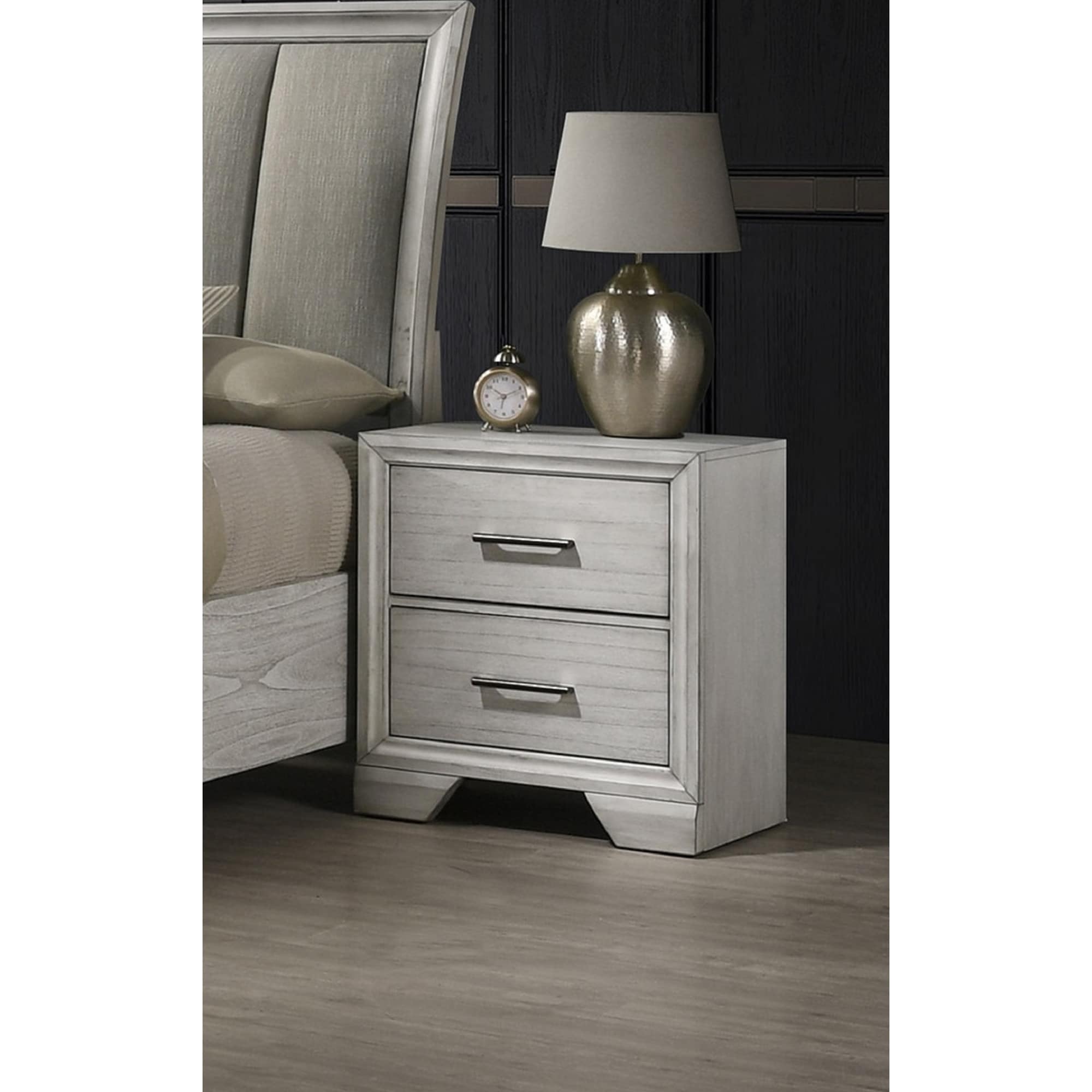 1pc contemporary style two storage drawers nightstand end table bedroom solid wood wooden furniture dark wood finish