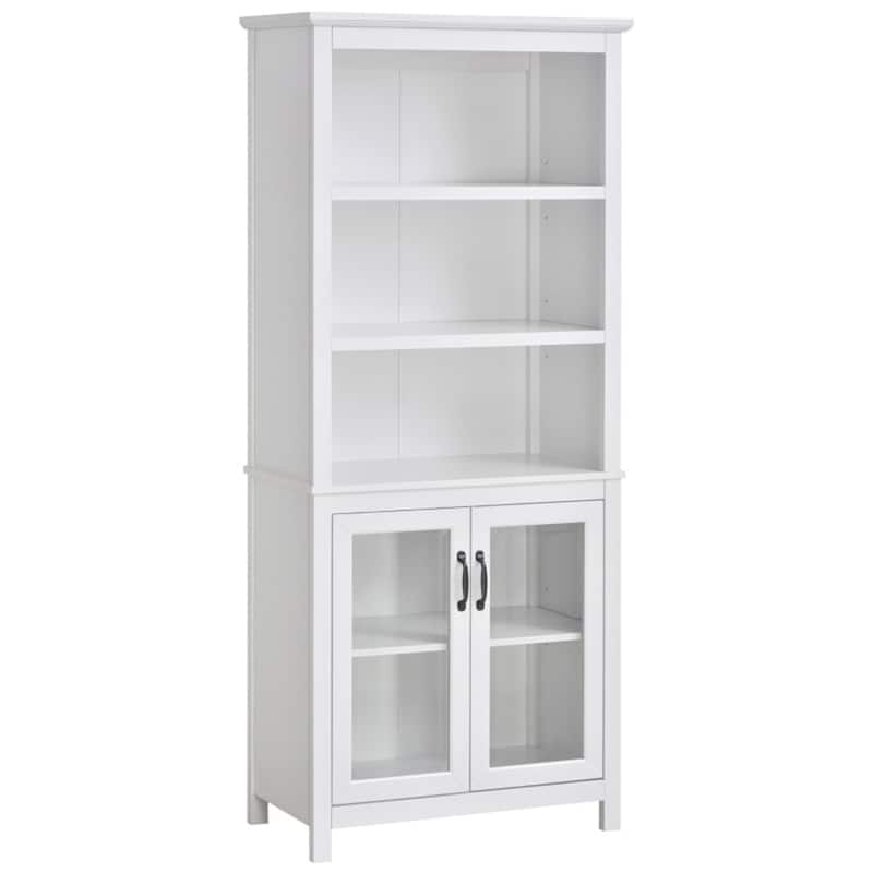 70" Tall Wooden Bookcase with Adjustable Shelves and Glass Door Storage Cabinet for Living Room - 30" W x 15.75" D x 70.75" H - White
