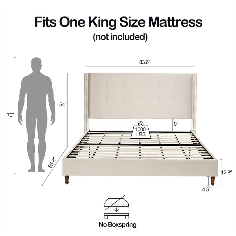 54" High Wingback Headboard Upholstered Bed For Bedroom