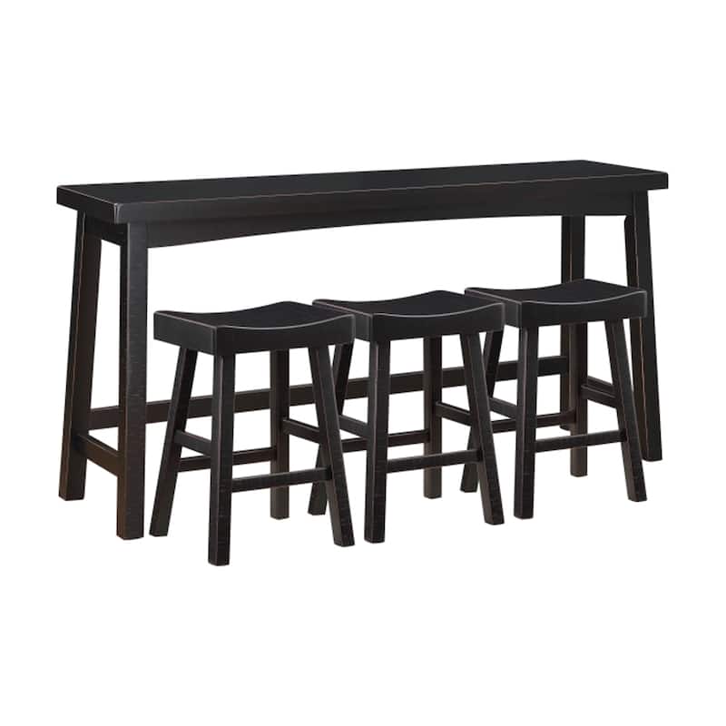 Casy 4pc Counter Height Table Set, 3 Contoured Stools, Black Wood