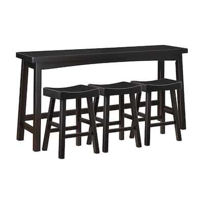 Casy 4pc Counter Height Table Set, 3 Contoured Stools, Black Wood