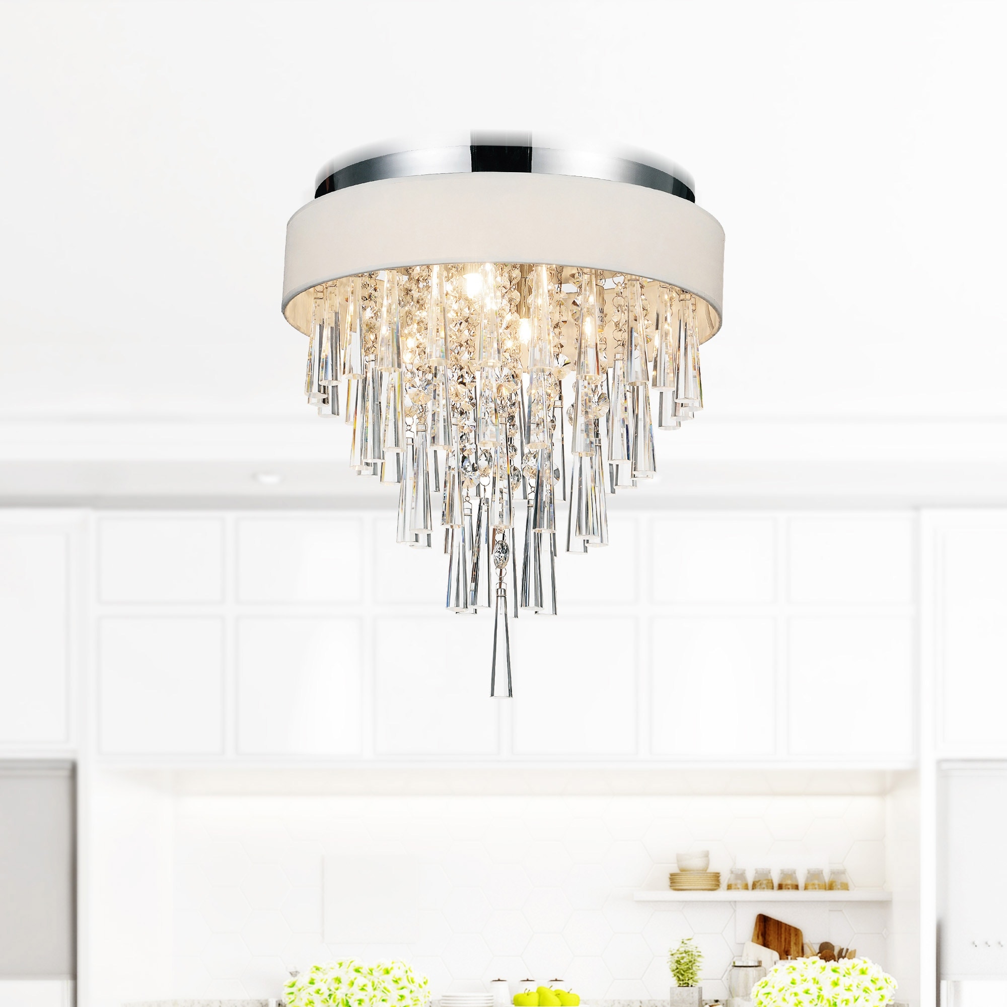 CWI Lighting Franca 4 Light 16in Chrome Flush Mount with Off White Shade