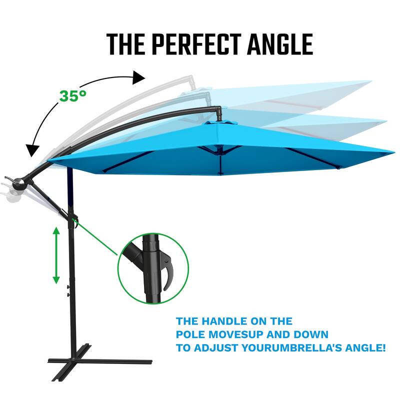 Patiowell 10ft Cantilever Patio Umbrella, Offset Hanging Outdoor Table Umbrella with Tilt Crank, 6 Sturdy Ribs and Cross Base