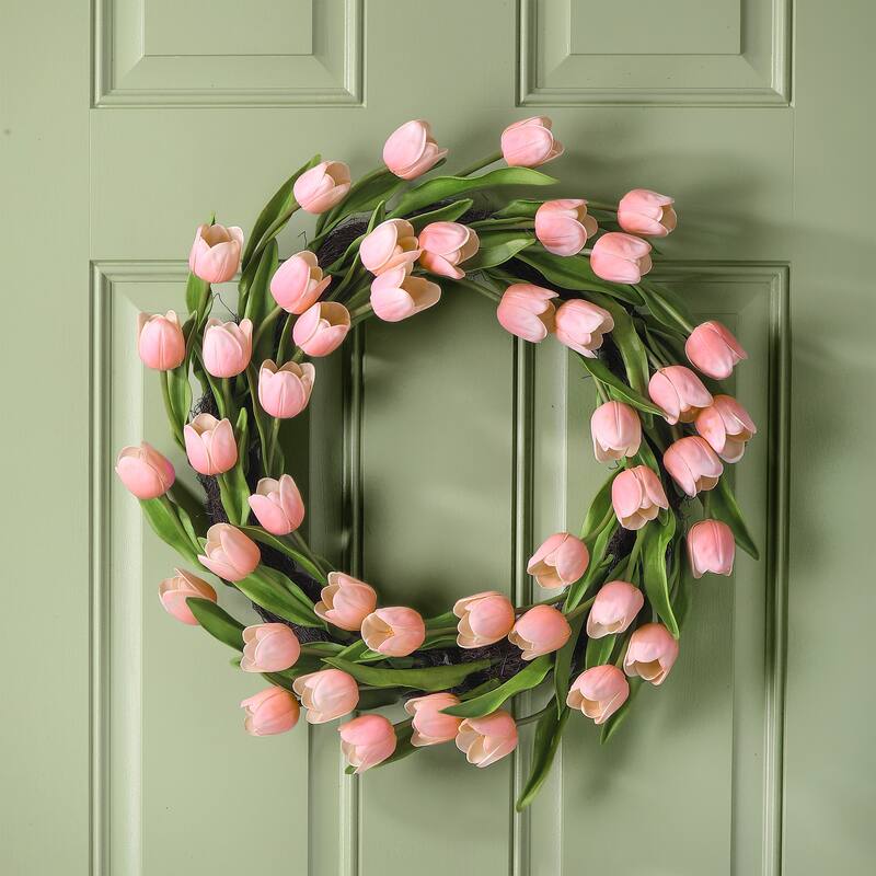 21" Pu Spring Tulip Wreath - Pink