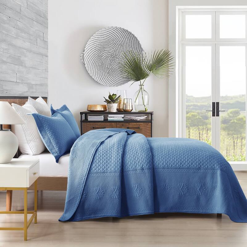 MarCielo 3 Piece Embroidered 100% Cotton Oversized Quilt Bedspread Set TM