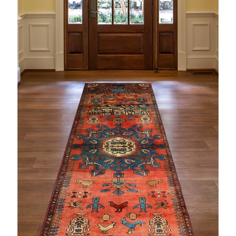 Fine Vintage Distressed Gulden Rust/Blue Runner - 3'3" x 10'4"