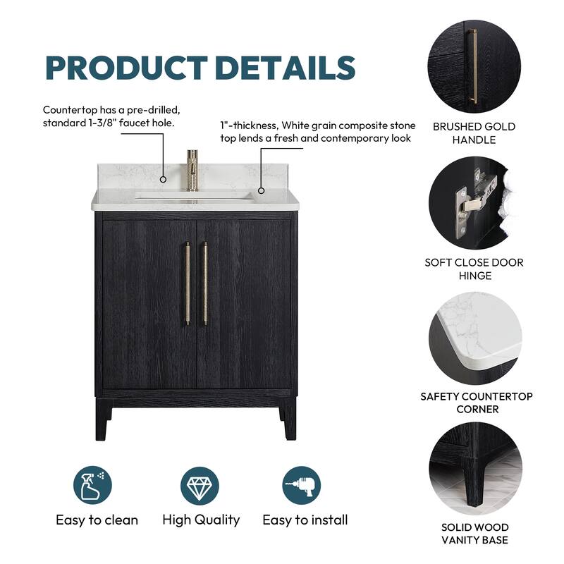 Gara Single Bath Vanity with Composite Stone Top without Mirror