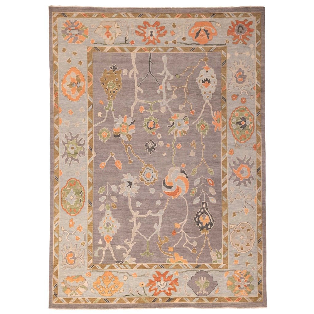 ECARPETGALLERY Hand-knotted Modern Oushak Dark Grey Wool Rug - 9'10 x 13'9