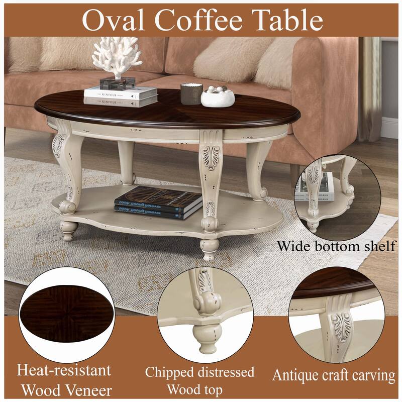 42'' oval wood coffee table for Living Room
