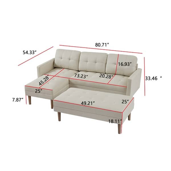 L-shape Sofa Chaise Lounge with Ottoman Bench - - 36087584