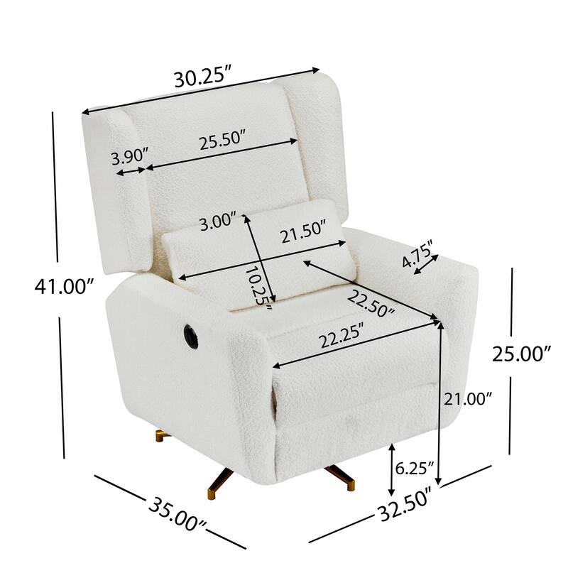 Roomfitters Power Swivel Recliner Chair, Upholstered 360° Swivel Power Recliner with Gold 5-Star Base - Beige+Gold