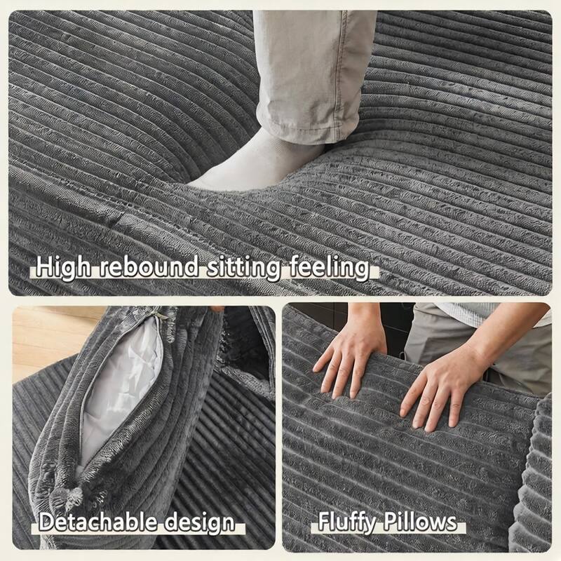 130" U-Shaped Corduroy Sectional Sofa with 2 Ottomans, No Assembly Required