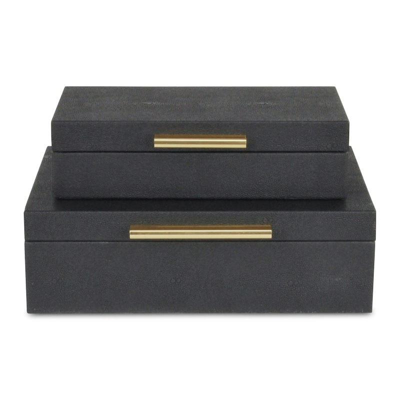 Handcrafted Wooden Rectangular Boxes - 11.75" - Black - Set of 2