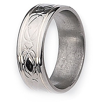Chisel Silver Inlaid Flat Polished Titanium Ring (8.0 mm)