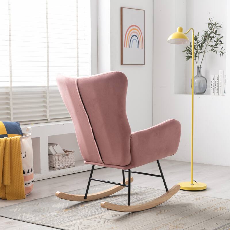 Velvet Armchair Wingback Comfy Rocker Chair with Thick Padded Seat for Nursery
