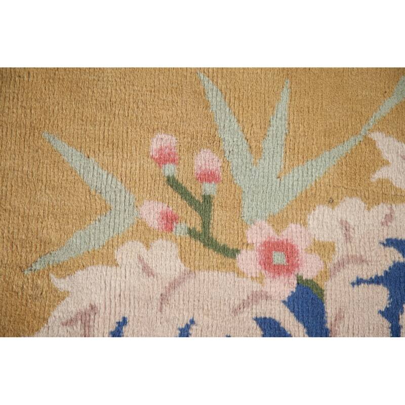 Antique Vegetable Dye Art Deco Chinese Round Rug Handmade Wool Carpet - 10'8"x 10'6"