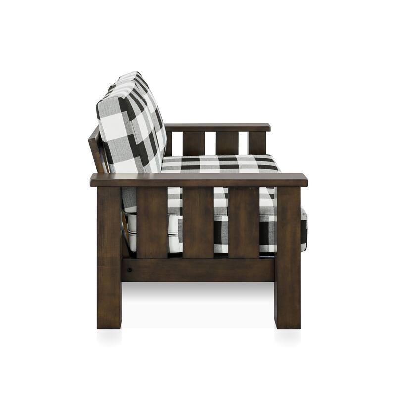Furniture of America Milou Rustic Wood Plaid Patterned Fabric Loveseat