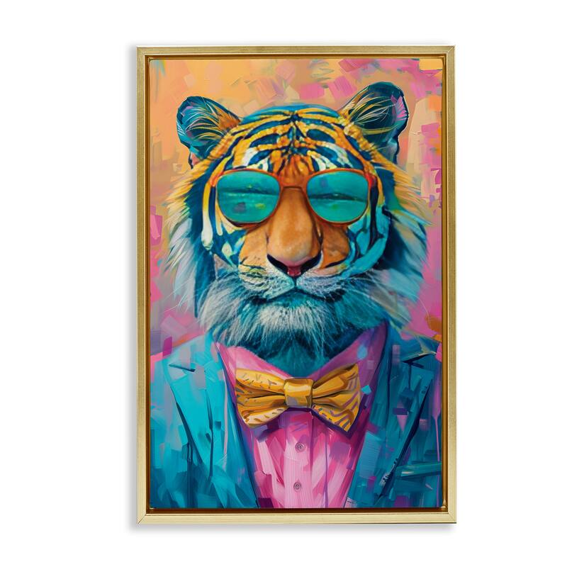 Stupell Smiling Snazzy Tiger Framed Floater Canvas Wall Art Design By LSR Design Studio - 21 x 31 - Gold