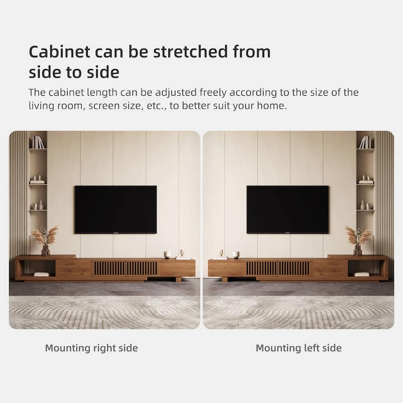78.54 Inch Expandable TV Stand Asymmetrical Modern Design, High Quality Manufactured Wood - 78.54"Wx15.74"Dx13.78"H