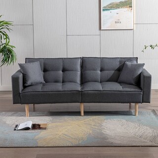 Convertible Linen Sofa with Solid Wooden Legs for Living Room - Bed ...