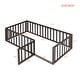 preview thumbnail 3 of 12, 41" x 77" Twin Size Solid Wood Floor Bed Frame with Fence and Door, Not Including Slats, for Toddler & Kids & Babys