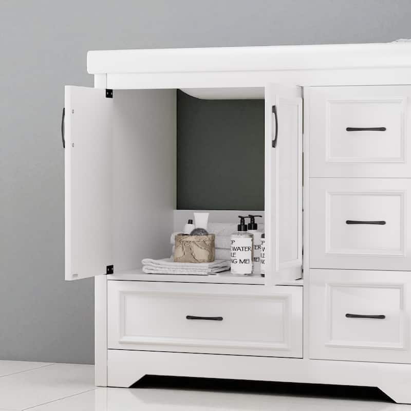 36'' Bathroom Vanity with Single Ceramic Sink, White Storage Cabinet with 2 Doors & 4 Drawers, Modern Style