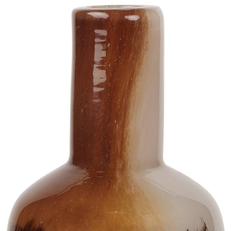9" Amber Cream And Dark Brown Abstract Tulip Glass Table Vase - 4.72
