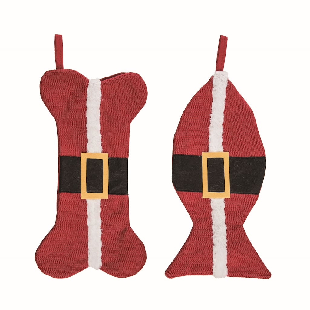 Transpac Fabric Pet Santa Stocking Set of 2 Christmas Home Decorations