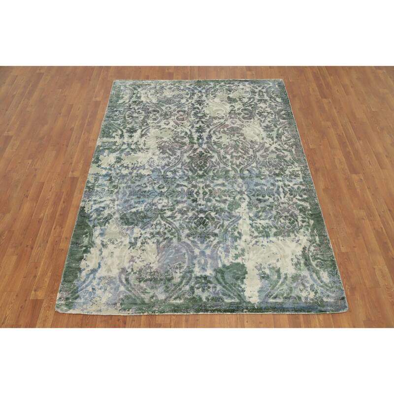 Hand Knotted Oriental Viscose Silk Carpet Modern Abstract Multi-Colored Abstract Area Rug - 8' 0'' X 5' 7''
