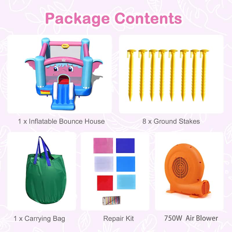 Gymax Inflatable Bounce House 3-in-1 Elephant Theme Inflatable Castle