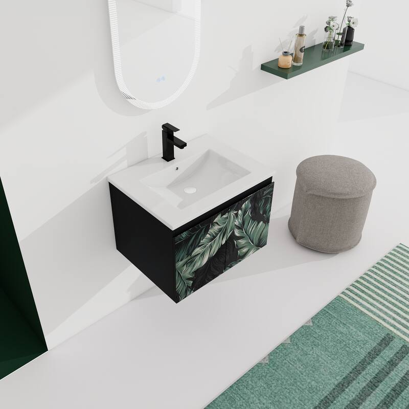 24" Floating Wall-Mounted Bathroom Vanity with Soft-Close Doors, Ceramic Sink, Eco-Friendly Plywood Base