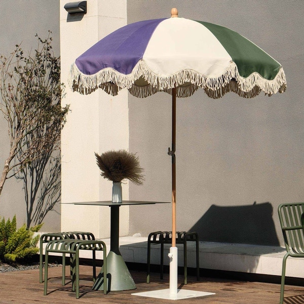 50's style patio umbrellas LAGarden 6Ft Fringe Patio Umbrella with Tassels & Carry Bag 50 / 60s  Vintage Style Umbrella Wood Yellow,Model: PS6-01 - Bed Bath & Beyond