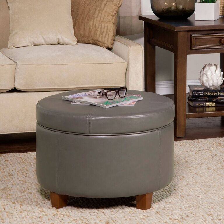 Porch & Den Rockwell Charcoal Grey Leatherette Round Storage Ottoman - Grey