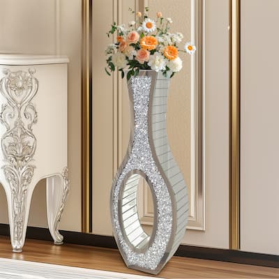 Tall Silver Mirrored Vase Decorative Crush Diamond Floor Vase Large Flower Grass Vase